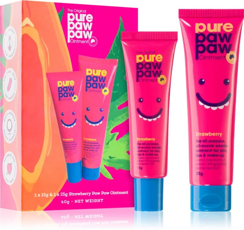 PURE PAW PAW DUO STRAWBERRY Набір відновлюючих бальзамів для губ з ароматом полуничної смузі